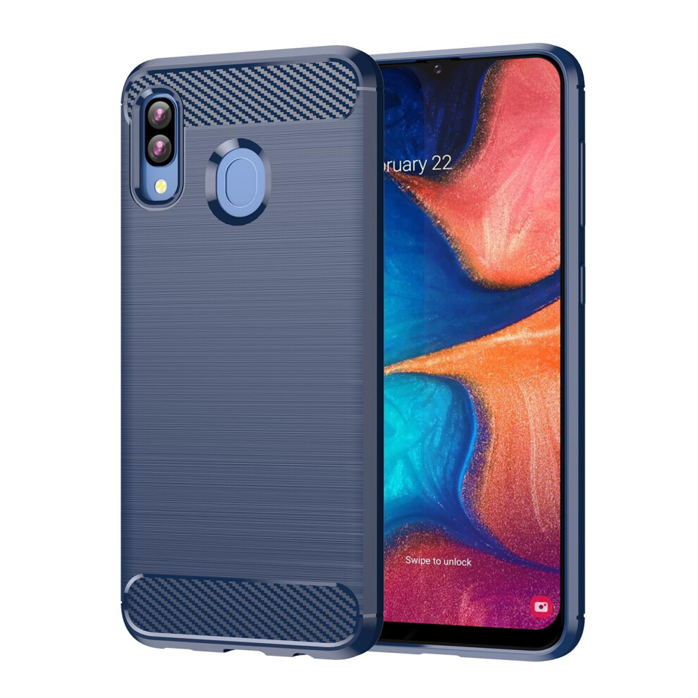 Shockproof Slim Tpu Cover With Carbon Texture And Raised Protection For Samsung Galaxy A20 A30 Blue 9073542689690