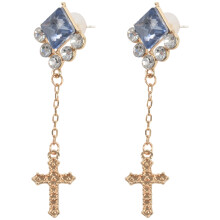 Fashion Pietre Strass Eleganti Di Orecchini Di Pendente Di Metallo Di Cristallo Quadrato Blu