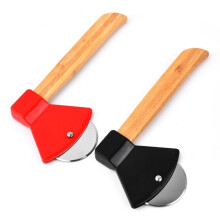 4PCS Pizza Cutter Wheel, AxeShaped Stainless Steel Pizza Knife with Bamboo Handles and Rotating Blades