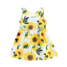 Kids Dresses For Girls Summer Sunflower Dress Sleeveless Flower Print Bow Decor Backless Princess Dress Casual Beach Dress Girls A Dress White 90
