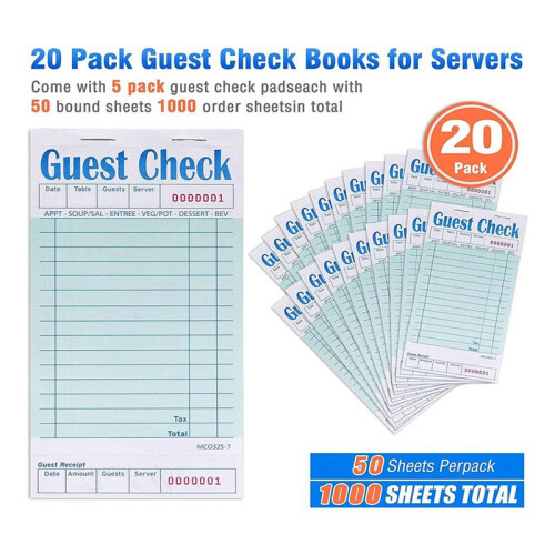 Lot de 100 Carnets de Chèques D'Invités, Bloc-Notes de Serveur, Tampons de Câblage D'Accessoires Serveuse, Bloc-Notes de Commande de Fournitures de 1