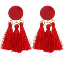 Tassel Earrings Round Drop Earrings For Women Wedding Long Fringed Earrings Jewelry Red