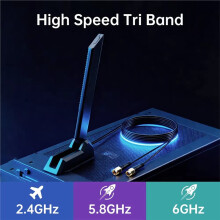 12DBi High Gain Antenna Wifi6E Tri-Band External WiFi Antenna 2400/2500-5150/5850-6000MHZ Length SMA Type for PC