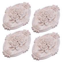 4X Retro Wood Ornament Applique Carving Ornament for Cabinet Door Furniture Decoration(13X9cm)