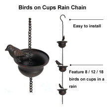 4X Rain Chains for Gutters Mobile Birds Cups Rain Chimes 7.8Ft Rain Chimes with Attached Hanger and Birds