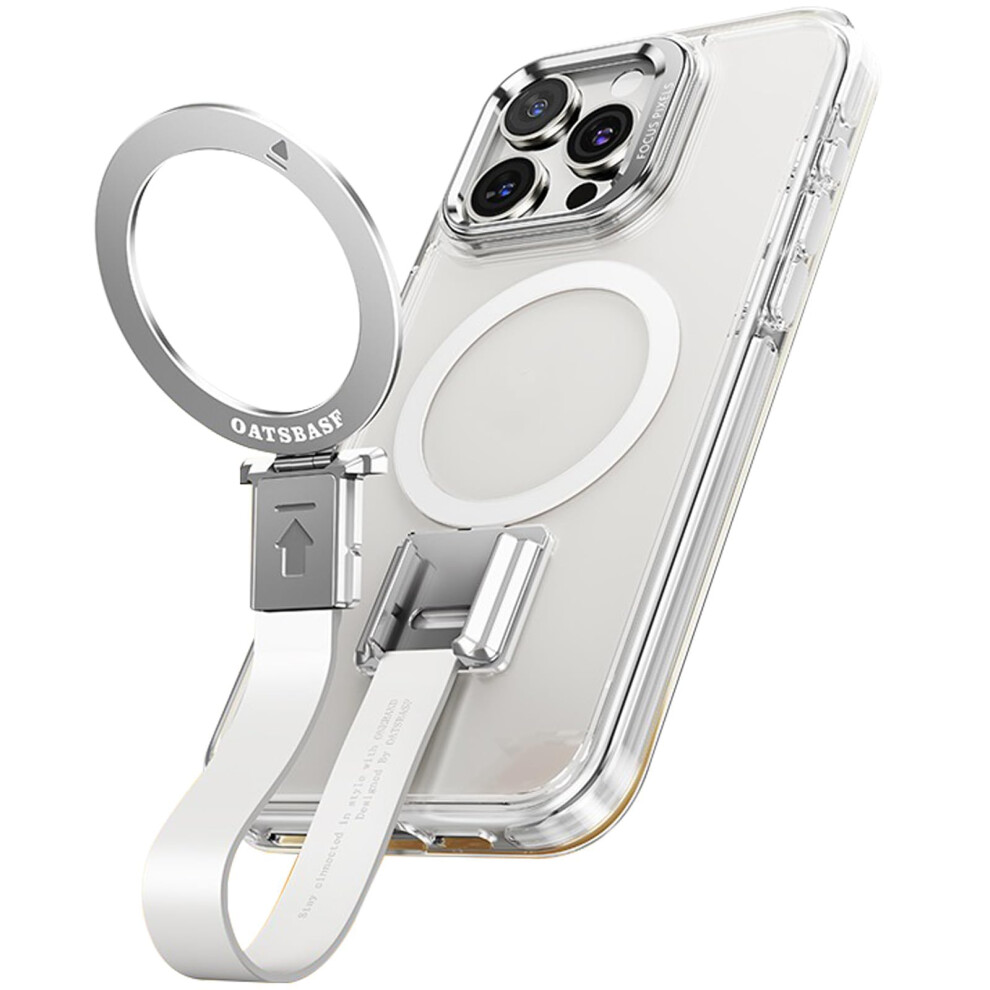 Clear Magsafe Shockproof Case Cover With Adjustable Metal Kickstand And Silicone Strap For Iphone 16 Pro Max 9073542689898