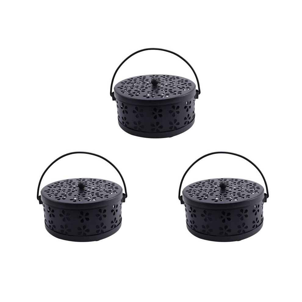 3X Nordic Retro Metal Hollow Floral Mosquito Coil Holder Garden Burner Mosquito Repellent Box(Black) 6032404837009