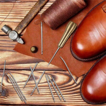 Sewing Awl Needles, 52Pcs Leather Sewing Kit 36Pcs Straight Needle + 12Pcs Curved Crochet Needle + 4Pcs Copper Handle