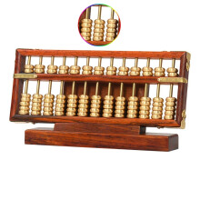 Vintage Wooden Abacus with Copper Beads, Mahogany Frame for Math Learning and Home Decoration
