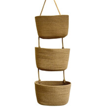 Household Wall-Mounted Storage Basket, Three-Layer Hanging Basket, Wall-Mounted Woven Basket, Environmentally Brown-3