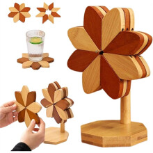 Salvamanteles de Madera para Platos Calientes, Juego de 3 Posavasos Resistentes Al Calor para Cocina, Posavasos de Madera con Forma de Árbol para