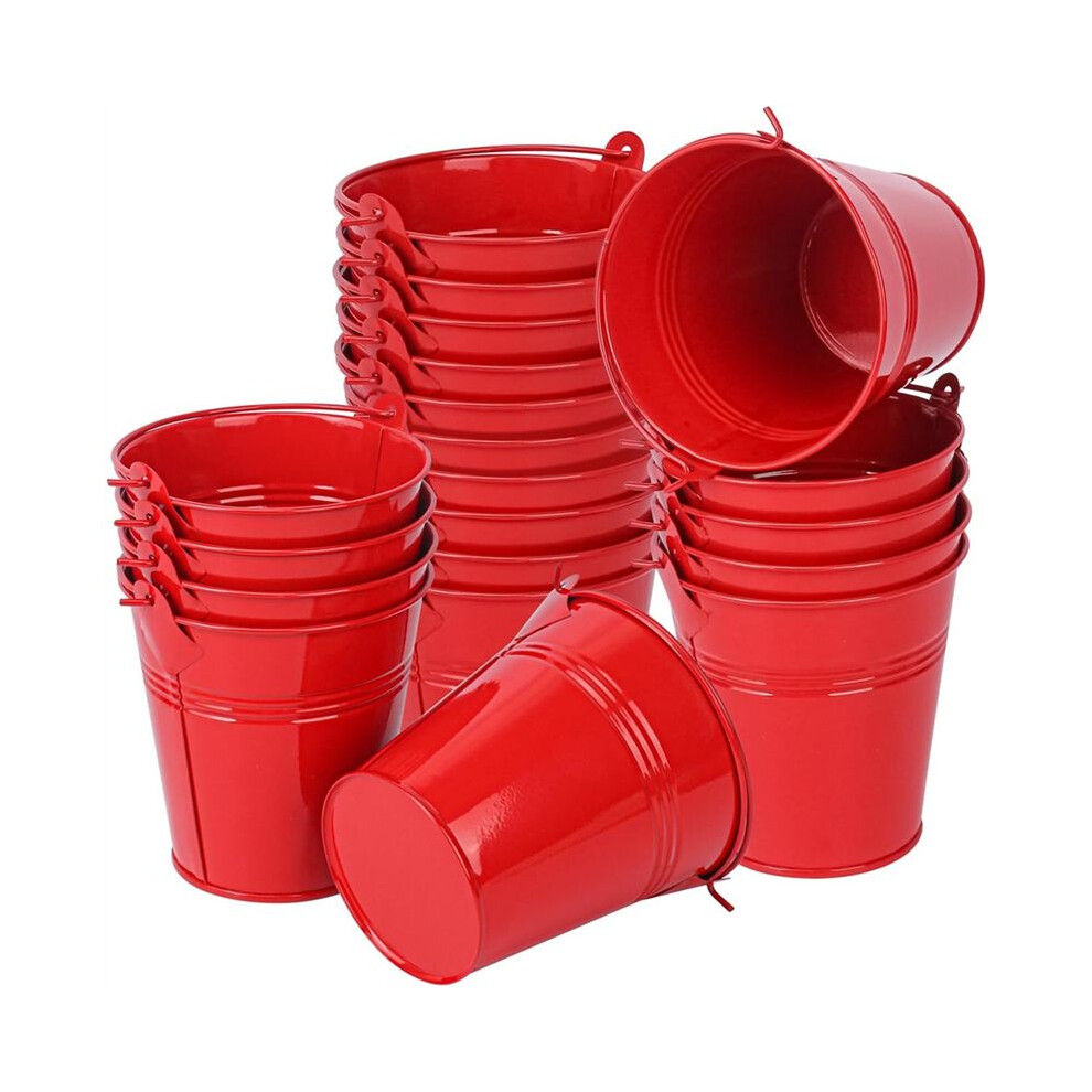 Brecantia 20 Pack Red Small Metal Buckets With Handle, Tin Bucket,For Halloween Candy, Party Favors, Garden, Succulents
