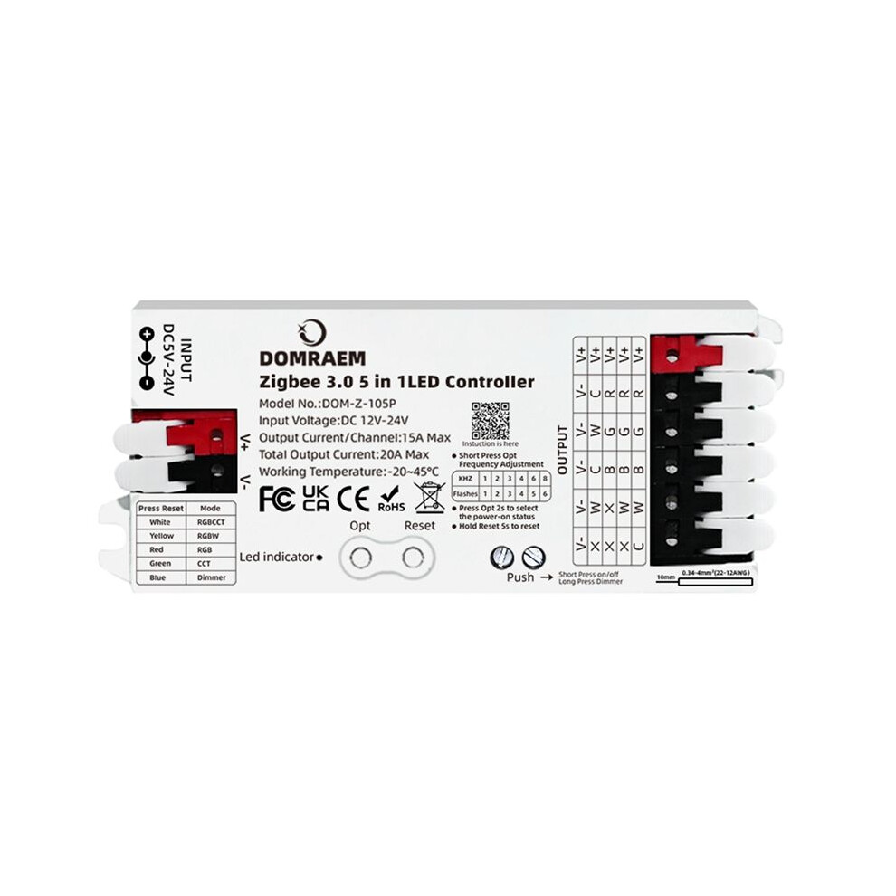 Domraem Zigbee3.0 5 In 1 Led Strip Controller Dimmer Cct Rgb Rgbw Rgbcct For Huxe Smartthings Echo 20A 6034185748840