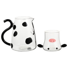 Glas-Kaltwasserkessel mit Griff, Schöne Cartoon-Kuh, Kaltgetränkebecher, Blühende Teekanne, Milch, Eisgetränkeflasche, Küchenutensilien