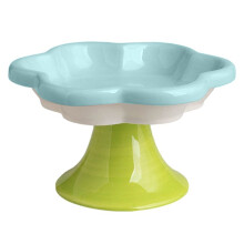 Ceramic Raised Cat Bowl with Flower Design, Elevated Food/Water Dish,