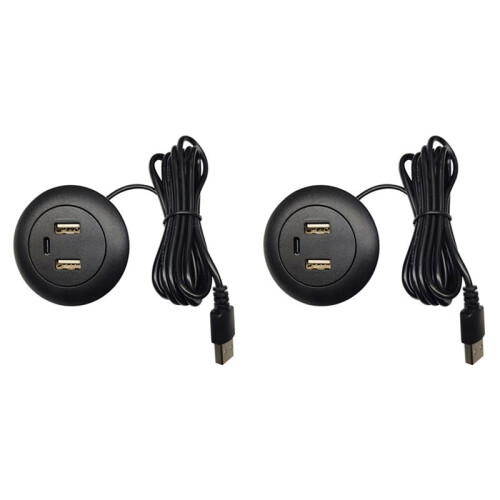 2X Desktop Hole Embedded USB Hub Type-C USB Charger 3 in 1 Splitter