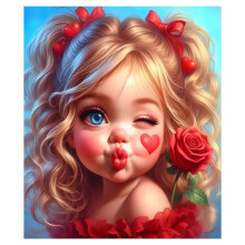 Paint with Diamond Embroidery Diamond Painting Full Round Picture of Rhinestone Cute Girl, (30 X 40cm)Without Frame D