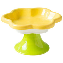 Ceramic Raised Cat Bowl with Flower Design, Elevated Food/Water Dish, Yellow