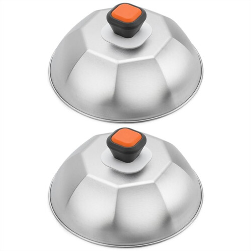 Tampas para Wok de Aço Inoxidável com Cúpula para Derreter Queijo e Chapa de 9 Polegadas - Tampa para Cozimento A  e Alinhavo de Nível Comercial