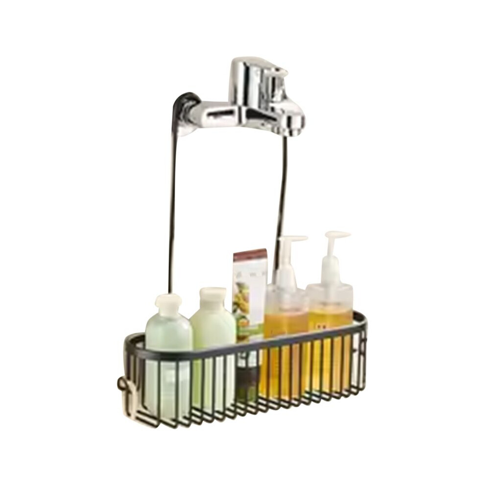 Brecantia Shower Hanging Organizer Shower Basket With Hooks Storage Shelf No Drilling Shower Rack For Shower Faucet Or Bar Black