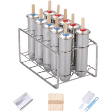 10Pcs Stainless Steel Molds and Rack Ice Cream Molds (Silver (Round))