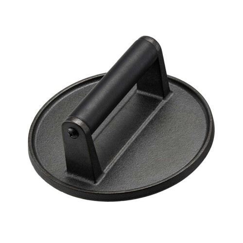 Prensa de Hambúrguer de Ferro Fundido Resistente, 6,5 Polegadas, Perfeita para Chapa, Grelha e Frigideira, Cabo Ergonômico
