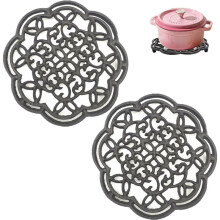 2 Pack Cast Iron Trivet Set, Round HeatResistant Hot Pads for Kitchen, 7.7 Inch Black Stove Handle Cover, for Table