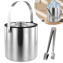 Secchiello per il Ghiaccio con Coperchio, Filtro e Pinza, Contenitore per il Ghiaccio Isolato A Doppia Parete da 2 QT, per Rinfrescanti Cocktail di