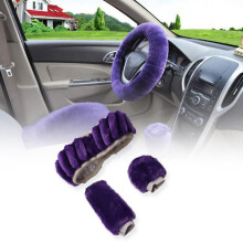 Steering-Wheel Plush Car Steering Wheel Covers Winter Faux Fur Hand Brake and Gear Cover Set Car Interior Accessories Universal (Violet)