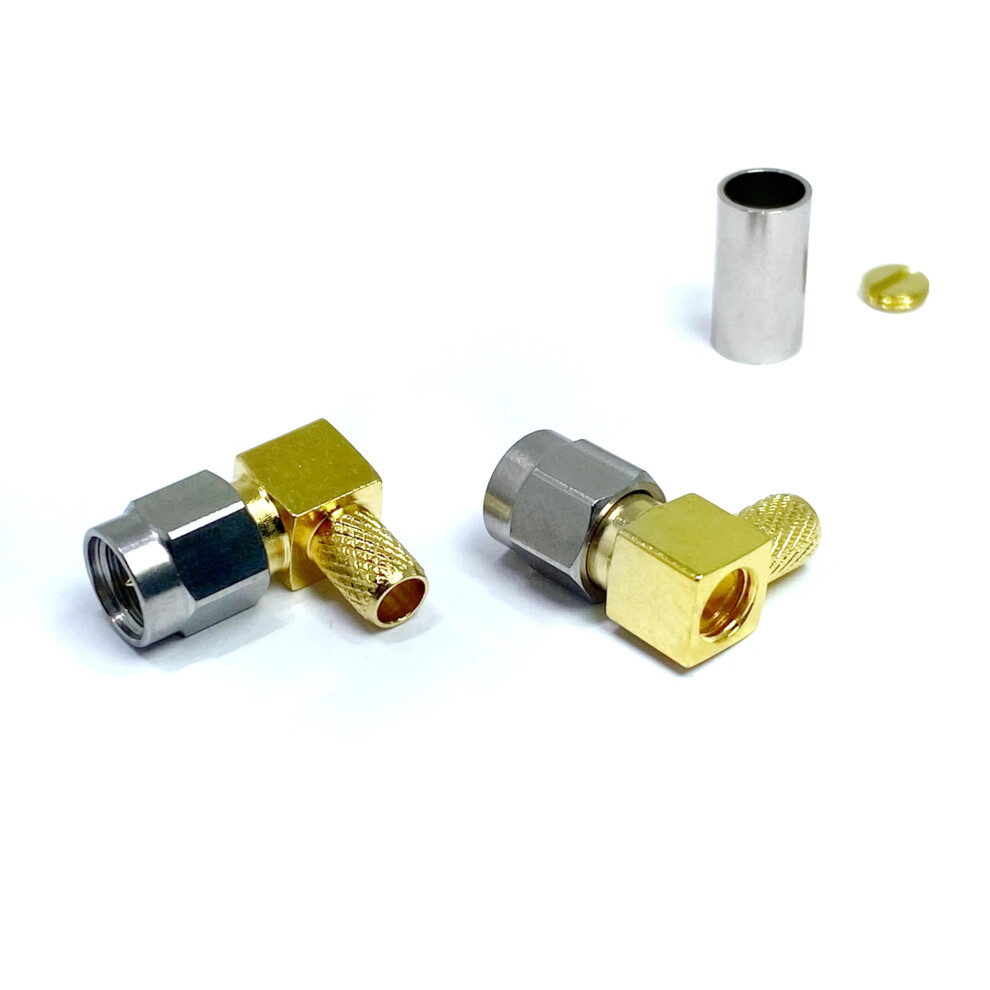 2Pcs Sma Male Right Angle Crimp Connector For Lmr200 Coaxial Cable, CorrosionâResistant Stainless Steel 9073542690139