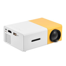 1080P Mini Projector with HDMI and Built‑in Stereo Sound, Compact LED Home Theater Projector (White Yellow)