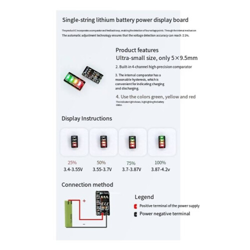10Pcs 3.7-4.2V  Metering Module 1 Series Ternary Lithium Battery Power Display Led Light Module 1