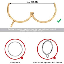 80 Pcs Openable Gold Curtain Rings Open and Close Metal Rustproof Drapery Loops with Eyelet for Hook Pins (1.5 Inch)