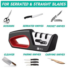GRINDER Multifunction Kitchen Sharpener Restores Serrated Blade Knives and Scissors, Diamond Steel Ceramics