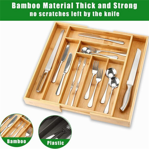 Bamboo Expandable Drawer Organizer, Silverware Organizer for Kitchen, Silverware, Cutlery and Makeup Drawers. 2
