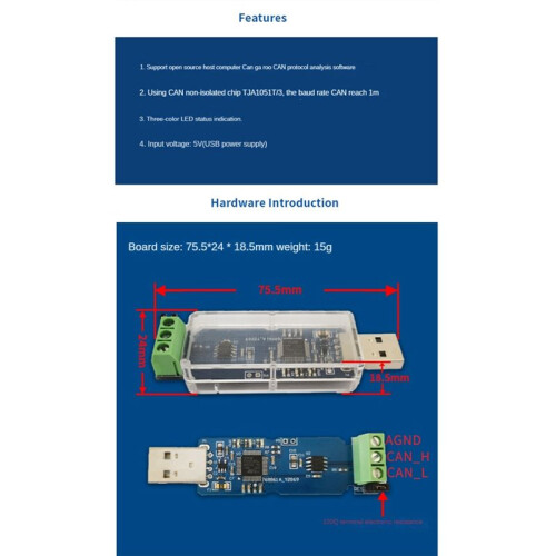 CANable USB To Converter Module CAN Canbus Debugger Analyzer Adapter CANdleLight TJA1051T/3 NonIsolated Version CANABLE 2
