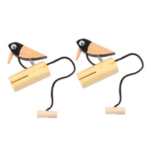 Woodpecker Shape Wooden Percussion Instrument with Pull String Finger Castanet Doorbell, 3 Sets