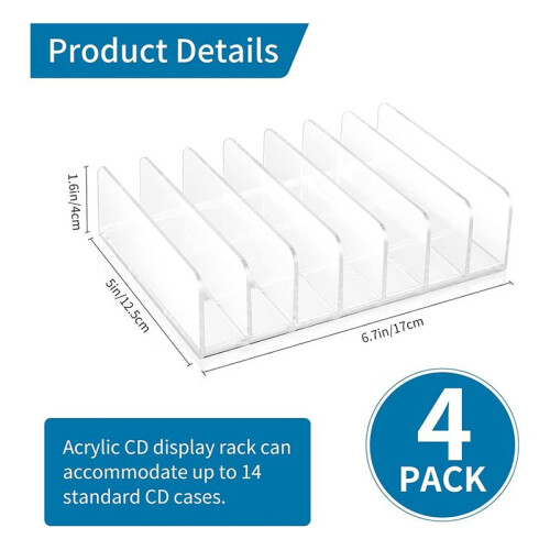 8 Pcs Clear Acrylic CD Holder with Tackable CD DVD Display Rack CD Storage Rack Organizer Stand CD Tray Holds 2