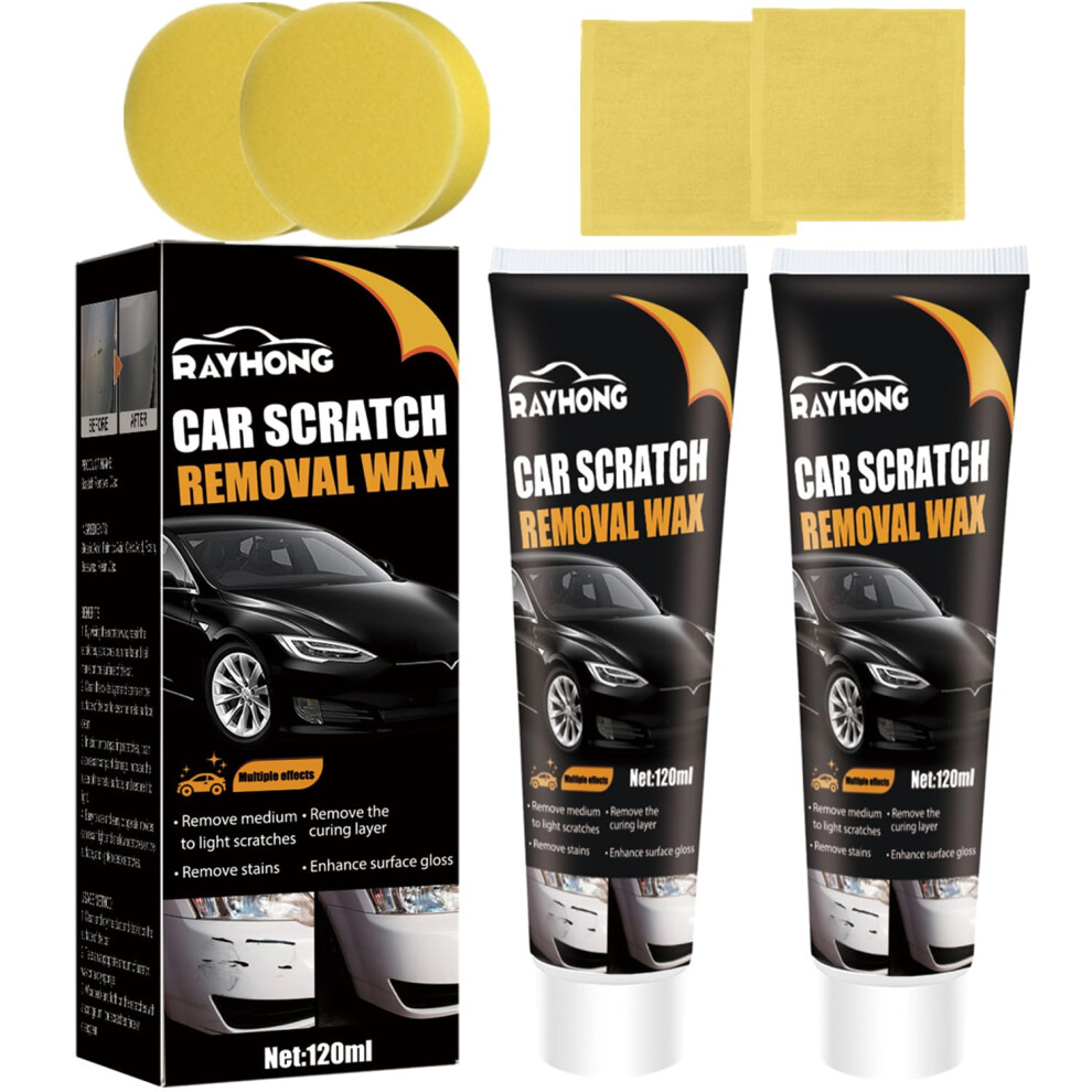 2Pc Car Scratch Remover Paste With Gloss Polishing Wax, Professional Kit With Sponge And Wipe 9073542690351