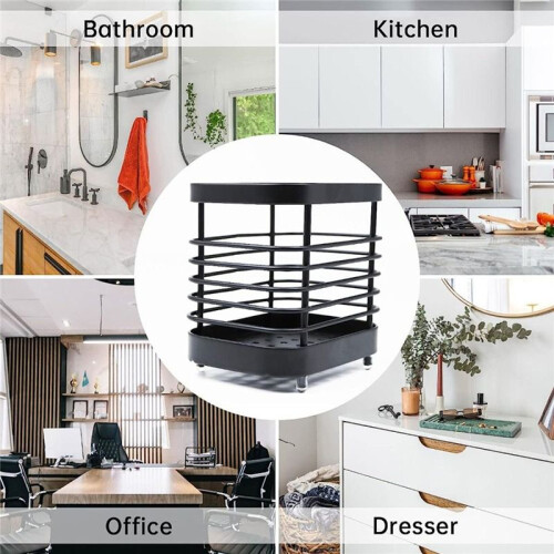 Stainless Steel Toothbrush Holder, Multifunctional Drain Rack, Rust-Proof, Black 2