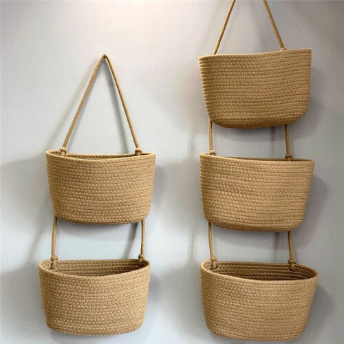 Household Wall-Mounted Storage Basket, Two-Layer Hanging Woven Basket, -2 1