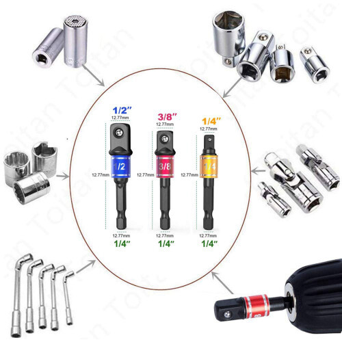 Impact Grade Power Hand Tools Driver Sockets Adapter Extension Set, 6Pcs Hex Shank Drill Nut Driver Bit Set 1