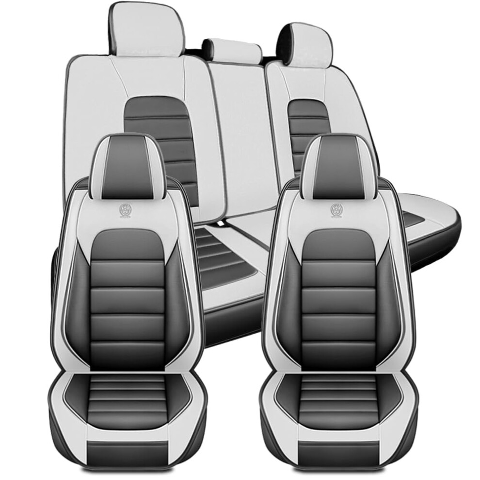 Waterproof Leather Car Seat Covers For Hyundai Tucson 2005Â2025, Full 5ÂSeat Set With Airbag Compatible Design ( And White) Gray/White 9092120173895