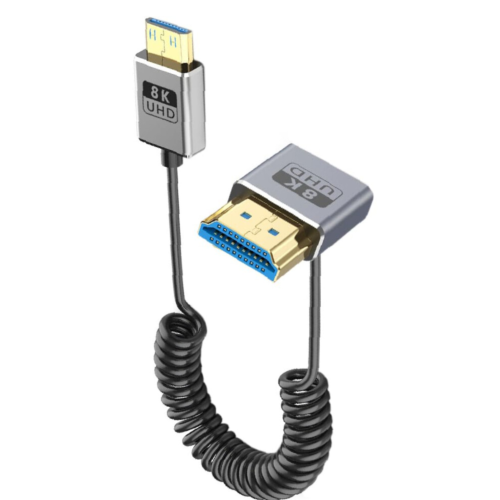 2.3Ft Mini Hdmi To Hdmi 2.1 Coiled Cable 8K60hz 48Gbps Down Angle Cord For Camera And Laptop 9330225967996