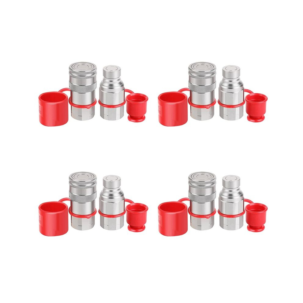 4X 1/2Inch Npt Hydraulic Coupler Skid Steer Flat Face Quick Connect Couplings With 2Pcs Dust Cap 6033387183473