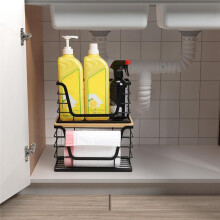 2 Pack Storage Stackable Kitchen Laundry Organizers with Bamboo Top, Wall Mount Large Trash Bag Holder and Standard