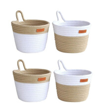 WisząCe na ŚCianie Kosze do Przechowywania, BawełNiane Liny Tkane MałE WisząCe Kosze z Uchwytem Boho Home Decor Kosz na RośLiny (4 Szt.)