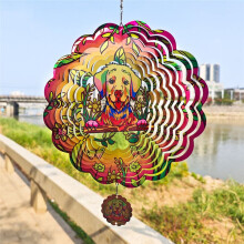 Wind Spinner Outdoor,Foundation Color Dog Mandala Wind Chime Winds Hanging Wind Spinners for Outdoor Indoor Decoration