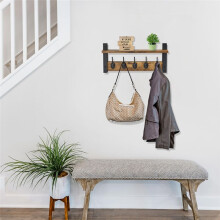 Coat Hooks Wall Mount with Shelf Coat Rack Wall Mount with 5 Heavy Duty Hooks - Floating Wall Shelf with Hooks