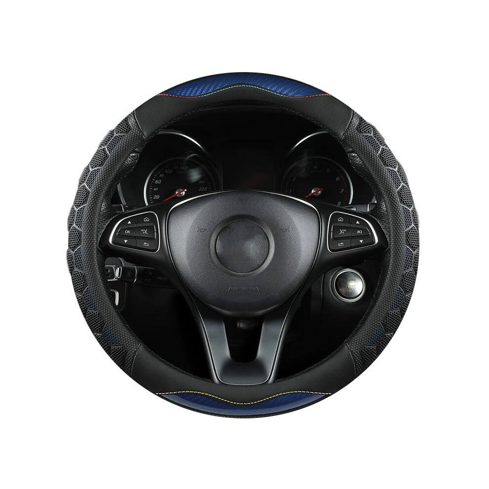 Leather Steering Wheel Cover For Mercedes Benz, 15 Inch Antislip 3D Grip, Breathable Texture Blue 9330225968382